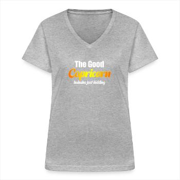 Den gode Stenbukken haha, bare sjov, sjov - T-shirt med V-hals til damer - gråmeleret - Foran - Lela (165cm)