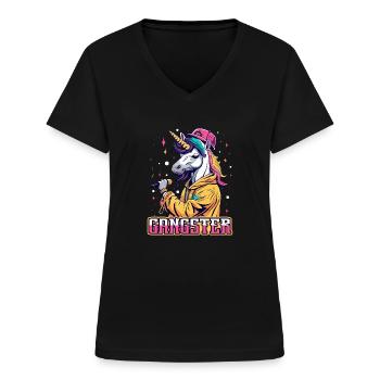 Gangsta Unicorn - Frauen-T-Shirt mit V-Ausschnitt - Schwarz - Vorne - Lela (165cm)