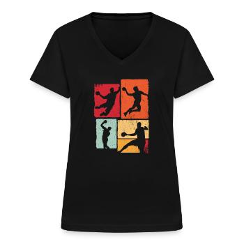 Handball Sport Coach Tournoi Ballon Vintage Handball - T-shirt col V Femme - noir - Devant - Lela (165cm)