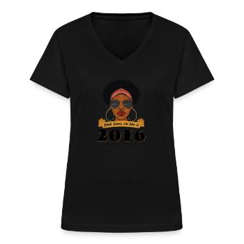 Schwarze Königinnen, geboren 2016, werden 8 Jahre alt und sehen fabelhaft aus - Frauen-T-Shirt mit V-Ausschnitt - Schwarz - Vorne - Lela (165cm)