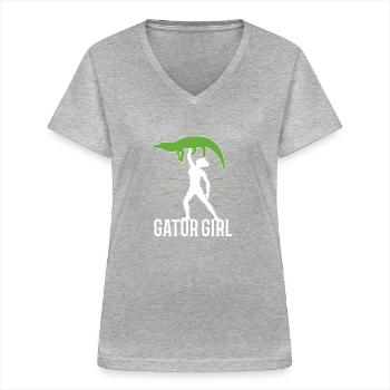 Gator Girl - Frauen-T-Shirt mit V-Ausschnitt - Grau meliert - Vorne - Lela (165cm)