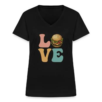 Hamburger Cheeseburger - Frauen-T-Shirt mit V-Ausschnitt - Schwarz - Vorne - Lela (165cm)