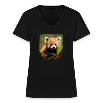 Red Pandas Realistic Red Panda - Women's V-neck T-shirt - black - Front - Lela (165cm)