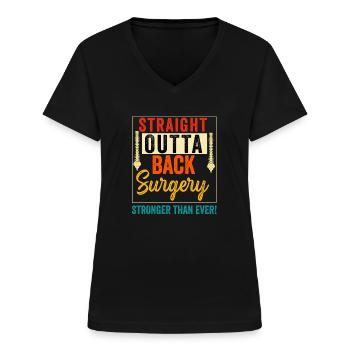Retour Récupération post-opératoire Hommes Femmes Discectomie - T-shirt col V Femme - noir - Devant - Lela (165cm)