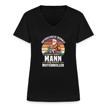 Motorroller Motorroller-Fahrer Rollerfahrer - Frauen-T-Shirt mit V-Ausschnitt - Schwarz - Vorne - Lela (165cm)