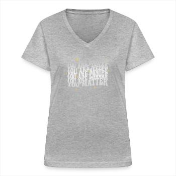 Dépression et conscience bipolaire : - T-shirt col V Femme - gris chiné - Devant - Lela (165cm)
