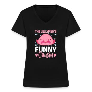 Lustiger Blobfisch Meerestier - Frauen-T-Shirt mit V-Ausschnitt - Schwarz - Vorne - Lela (165cm)