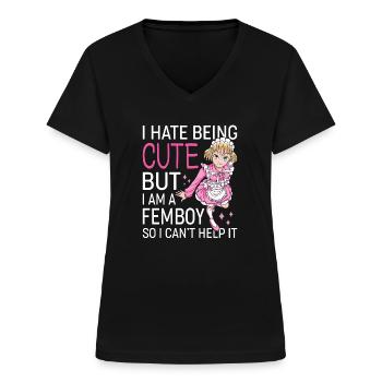 Crossdressing Crossdresser - Frauen-T-Shirt mit V-Ausschnitt - Schwarz - Vorne - Lela (165cm)