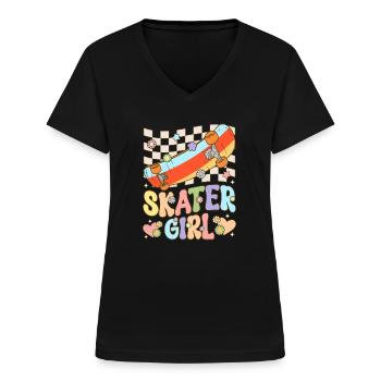 Skateboarding Mädchen Weibliche Skateboarderin Ska - Frauen-T-Shirt mit V-Ausschnitt - Schwarz - Vorne - Lela (165cm)