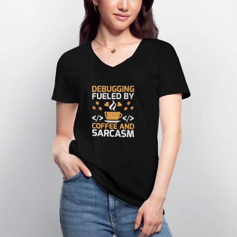 Café Codage Programmeur Codeur Développeur Nerd Coff T-shirt col V Femme