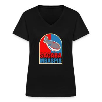 Poisson Meme Rouge Bleu - T-shirt col V Femme - noir - Devant - Lela (165cm)