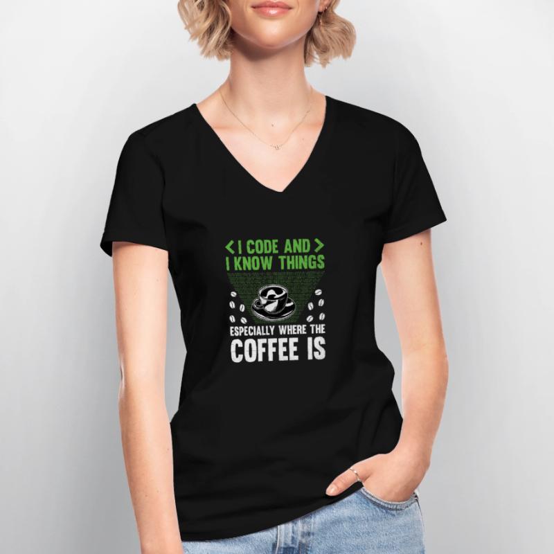 Kaffee-Codierung Programmierer Programmierer Entwickler Nerd Coff Frauen-T-Shirt mit V-Ausschnitt