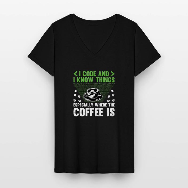 Kaffee-Codierung Programmierer Programmierer Entwickler Nerd Coff Frauen-T-Shirt mit V-Ausschnitt