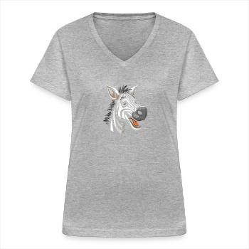 Zebra - Frauen-T-Shirt mit V-Ausschnitt - Grau meliert - Vorne - Lela (165cm)