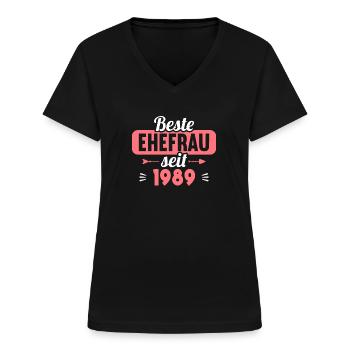Meilleure épouse depuis 1989 35e anniversaire de mariage - T-shirt col V Femme - noir - Devant - Lela (165cm)