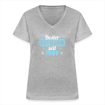 Meilleur mari depuis 1989 35e anniversaire de mariage - T-shirt col V Femme - gris chiné - Devant - Lela (165cm)