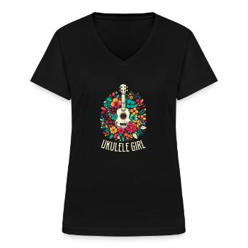 Ukulele Ukulele Girl - Frauen-T-Shirt mit V-Ausschnitt - Schwarz - Vorne - Lela (165cm)