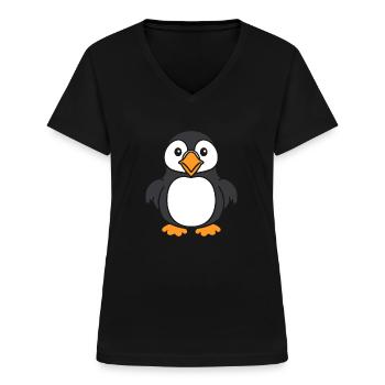 Søpapegøje - T-shirt med V-hals til damer - sort - Foran - Lela (165cm)