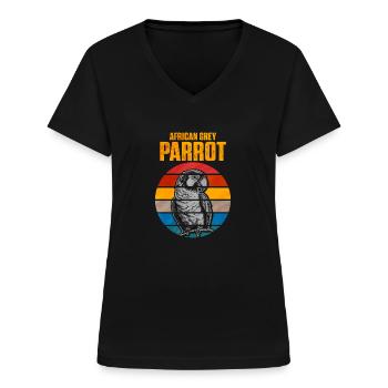 Cadeau de perroquet gris africain - T-shirt col V Femme - noir - Devant - Lela (165cm)