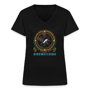Oui, j’ai une plante de retraite pour observer les oiseaux - T-shirt col V Femme - noir - Devant - Lela (165cm)