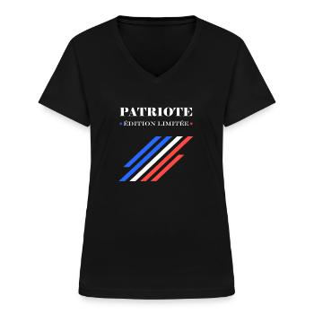 patriote édition limitée - T-shirt col V Femme - noir - Devant - Lela (165cm)