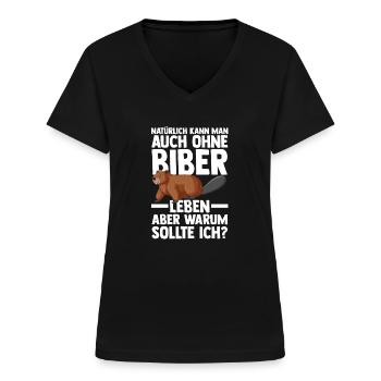 Biber Tier Biber Damm Geschenk - Frauen-T-Shirt mit V-Ausschnitt - Schwarz - Vorne - Lela (165cm)