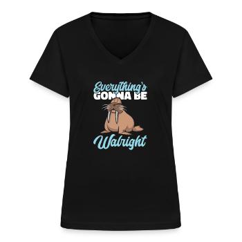 Walross - Frauen-T-Shirt mit V-Ausschnitt - Schwarz - Vorne - Lela (165cm)