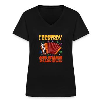 Accordéon Polka musique cadeau - T-shirt col V Femme - noir - Devant - Lela (165cm)