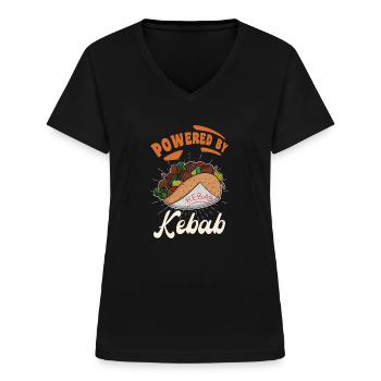 Powered by Kebab Traditionen Straßenessen Döner - Frauen-T-Shirt mit V-Ausschnitt - Schwarz - Vorne - Lela (165cm)