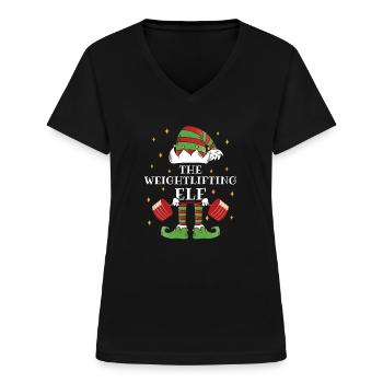 The Weightlifter Elf – Lift the Holiday Cheer - Women's V-neck T-shirt - black - Front - Lela (165cm)
