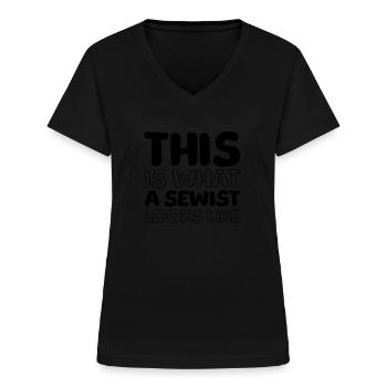 Sewing Sewing Machine - Women's V-neck T-shirt - black - Front - Lela (165cm)