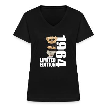 Édition limitée 1964 ours ours anniversaire 1964 - T-shirt col V Femme - noir - Devant - Lela (165cm)