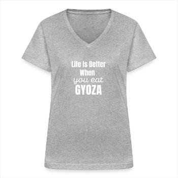 Das Leben Ist Besser, Wenn Man Gyoza Chinese - Frauen-T-Shirt mit V-Ausschnitt - Grau meliert - Vorne - Lela (165cm)