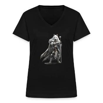 Husky Knight Médiéval - T-shirt col V Femme - noir - Devant - Lela (165cm)