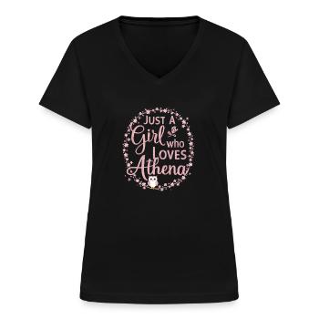 Athena Goddess Gift - Women's V-neck T-shirt - black - Front - Lela (165cm)