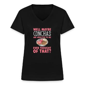 Concha Hispanic Mexikanisch Pan Dulce - Frauen-T-Shirt mit V-Ausschnitt - Schwarz - Vorne - Lela (165cm)
