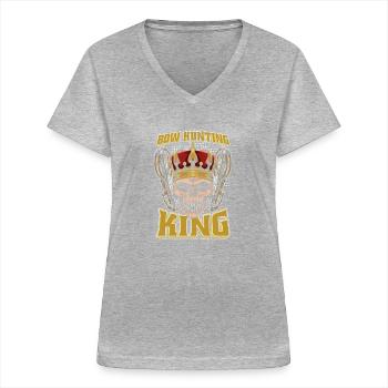 Bogenjagd Bogenjäger Bow Hunting King - Frauen-T-Shirt mit V-Ausschnitt - Grau meliert - Vorne - Lela (165cm)