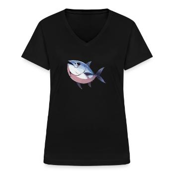 Thon Thunfische Thunfisch - T-shirt col V Femme - noir - Devant - Lela (165cm)