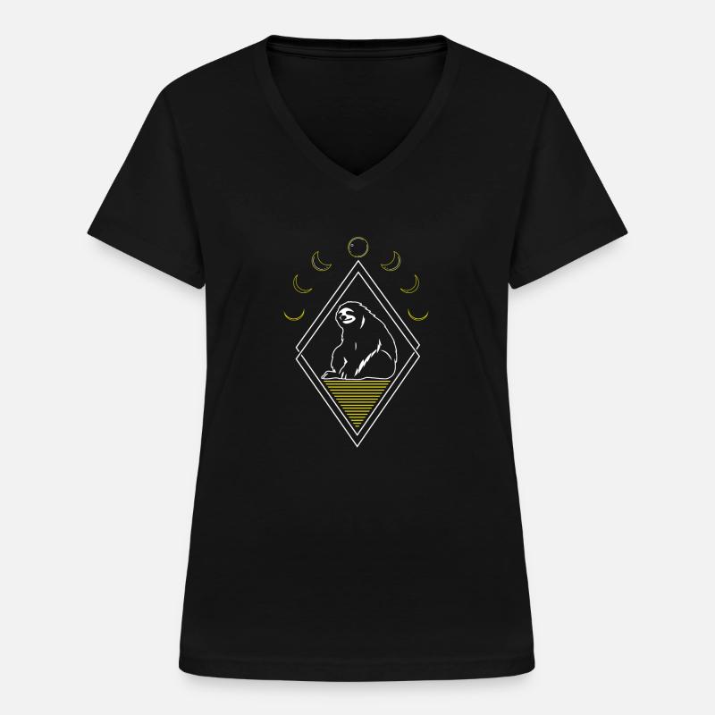 Sloth Abstract Moon Phases - Women's V-neck T-shirt - black