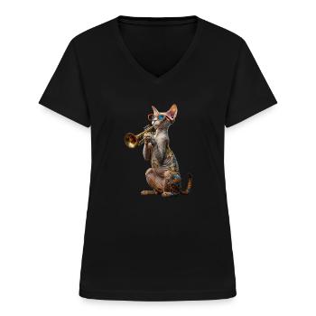 Oriental Shorthair Trompete - Frauen-T-Shirt mit V-Ausschnitt - Schwarz - Vorne - Lela (165cm)