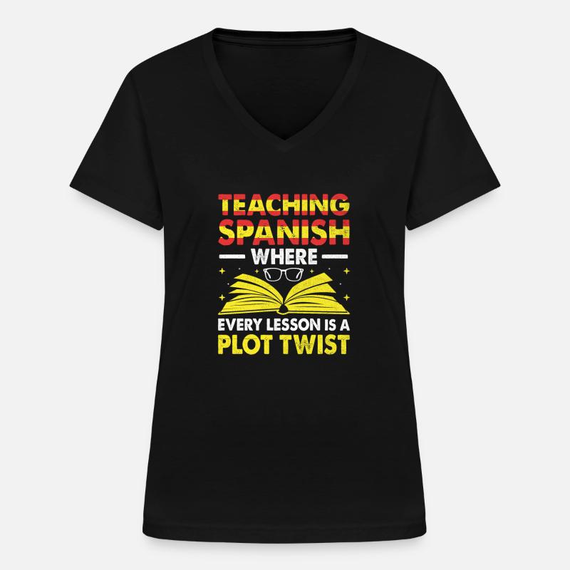Professeur de langues étrangères École Professeurs de langues - T-shirt col V Femme - noir