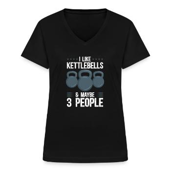 Kettlebell Workout Fitness Training - Frauen-T-Shirt mit V-Ausschnitt - Schwarz - Vorne - Lela (165cm)