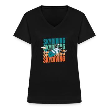 Parachutisme - T-shirt col V Femme - noir - Devant - Lela (165cm)