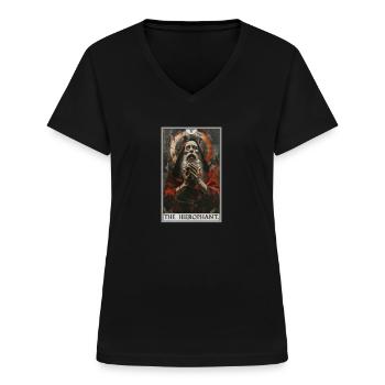 Tarotkarte The Hierophant Der Hierophant - Frauen-T-Shirt mit V-Ausschnitt - Schwarz - Vorne - Lela (165cm)