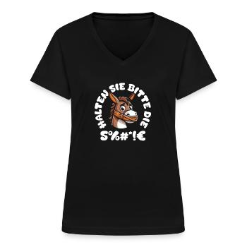 Muli Esel Halten Sie Bitte Die Fresse - Frauen-T-Shirt mit V-Ausschnitt - Schwarz - Vorne - Lela (165cm)