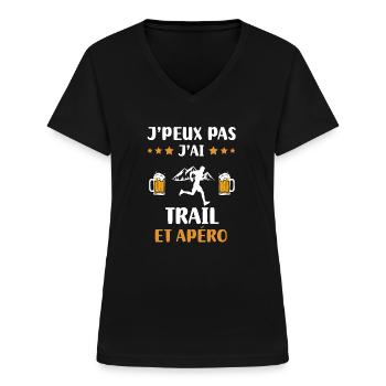 je peux pas j'ai trail apéro humour cadeau - T-shirt col V Femme - noir - Devant - Lela (165cm)