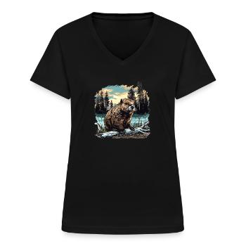 Beaver Biber - Frauen-T-Shirt mit V-Ausschnitt - Schwarz - Vorne - Lela (165cm)