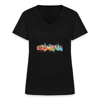 Werne - Frauen-T-Shirt mit V-Ausschnitt - Schwarz - Vorne - Lela (165cm)