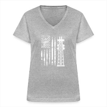 Patriotic Tower Climber Transmissionservie - Frauen-T-Shirt mit V-Ausschnitt - Grau meliert - Vorne - Lela (165cm)