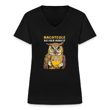 NACHTEULE BEI DER ARBEIT - Frauen-T-Shirt mit V-Ausschnitt - Schwarz - Vorne - Lela (165cm)